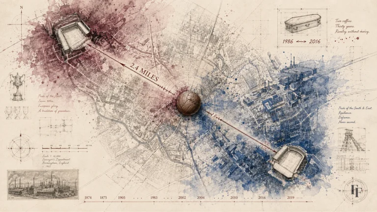 Map of Birmingham divided by the allegiance in the Second City Derby.