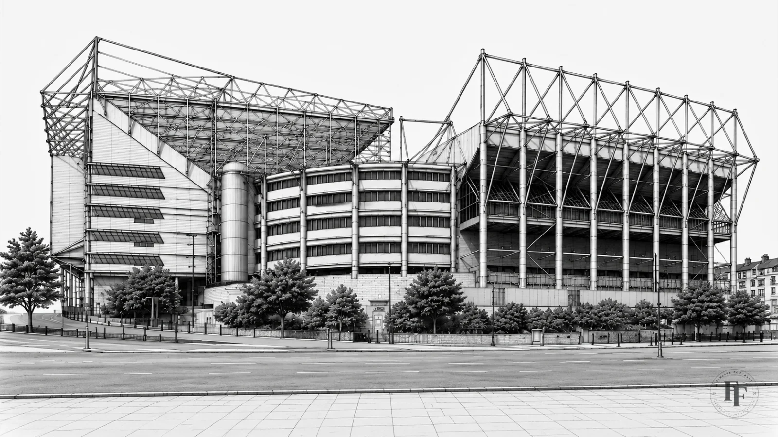 Architectural sketch of Newcastle United FC's St. James' Park