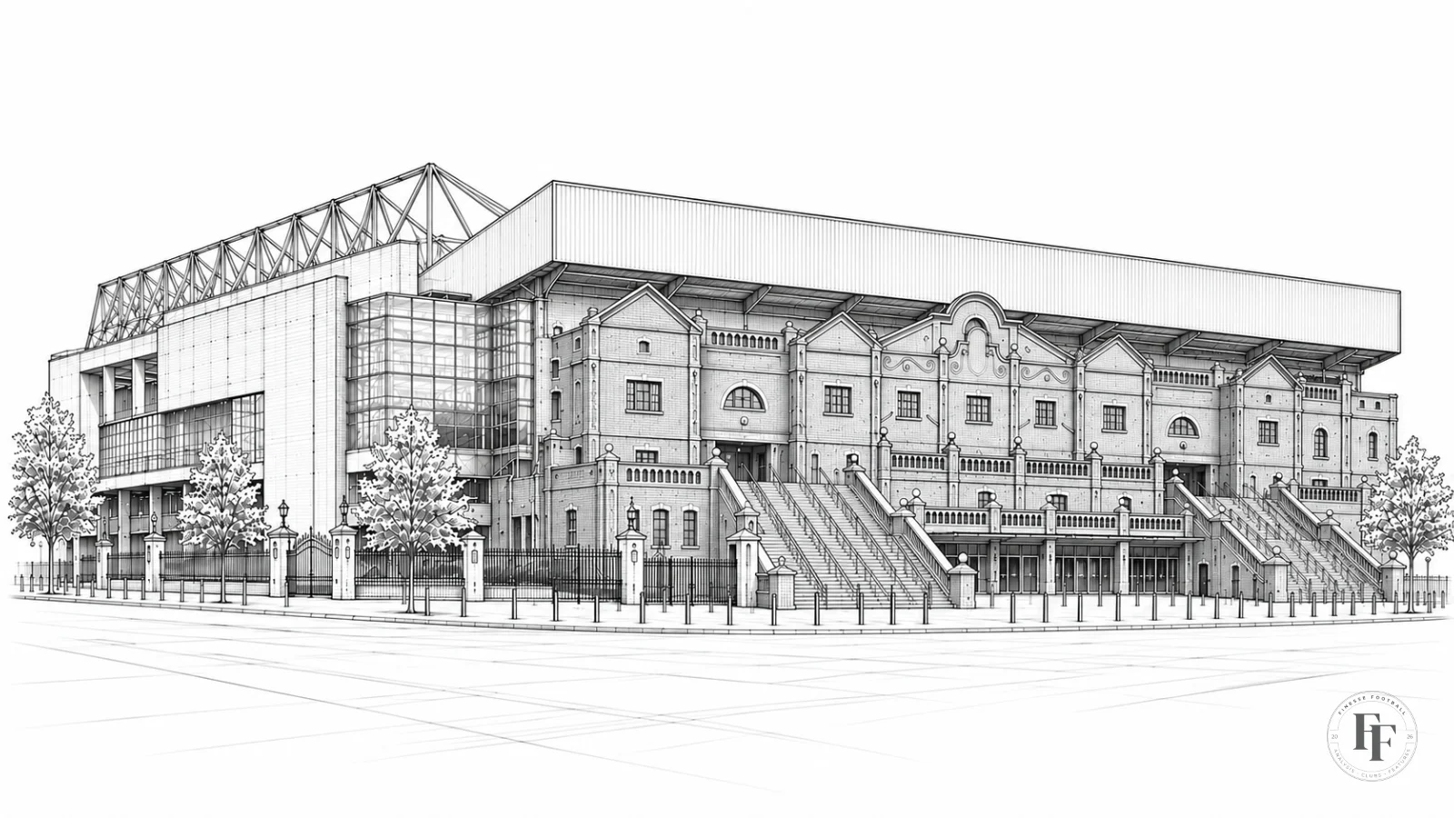 Architectural sketch of Aston Villa's Villa Park
